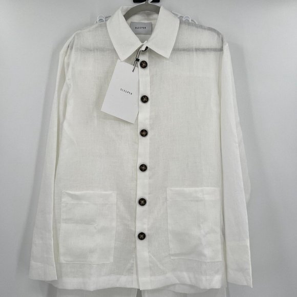 Sleeper Women’s Linen Pajama Set Button Front Shirt Pants Paper White 2/M-L NWT - Picture 2 of 9